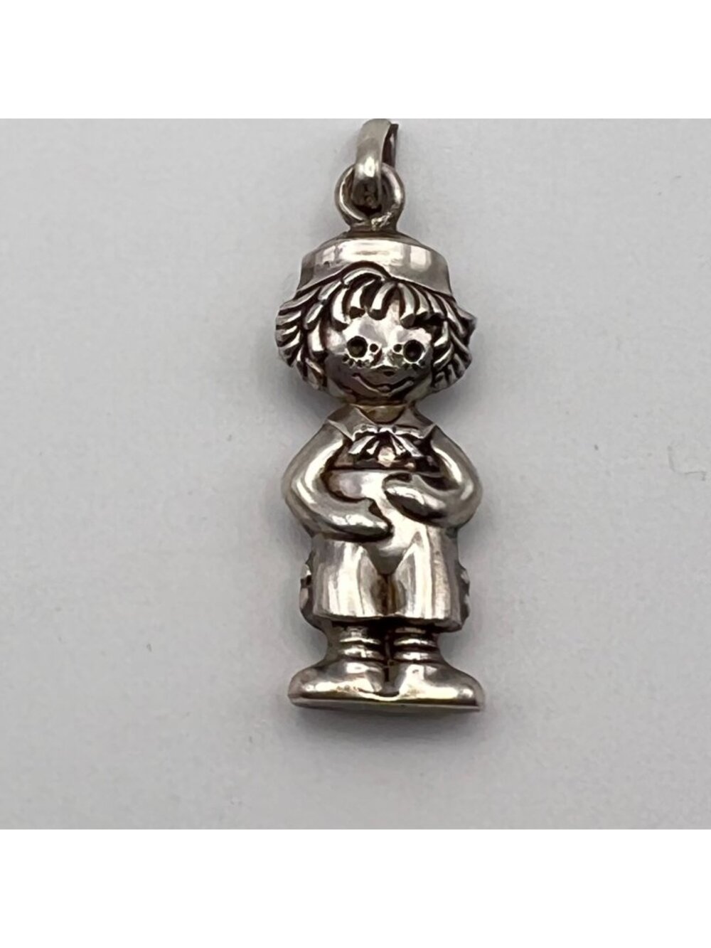 Vintage Sterling Silver Raggedy Ann Andy Pendant Charm  Macmillan Topazio 1975